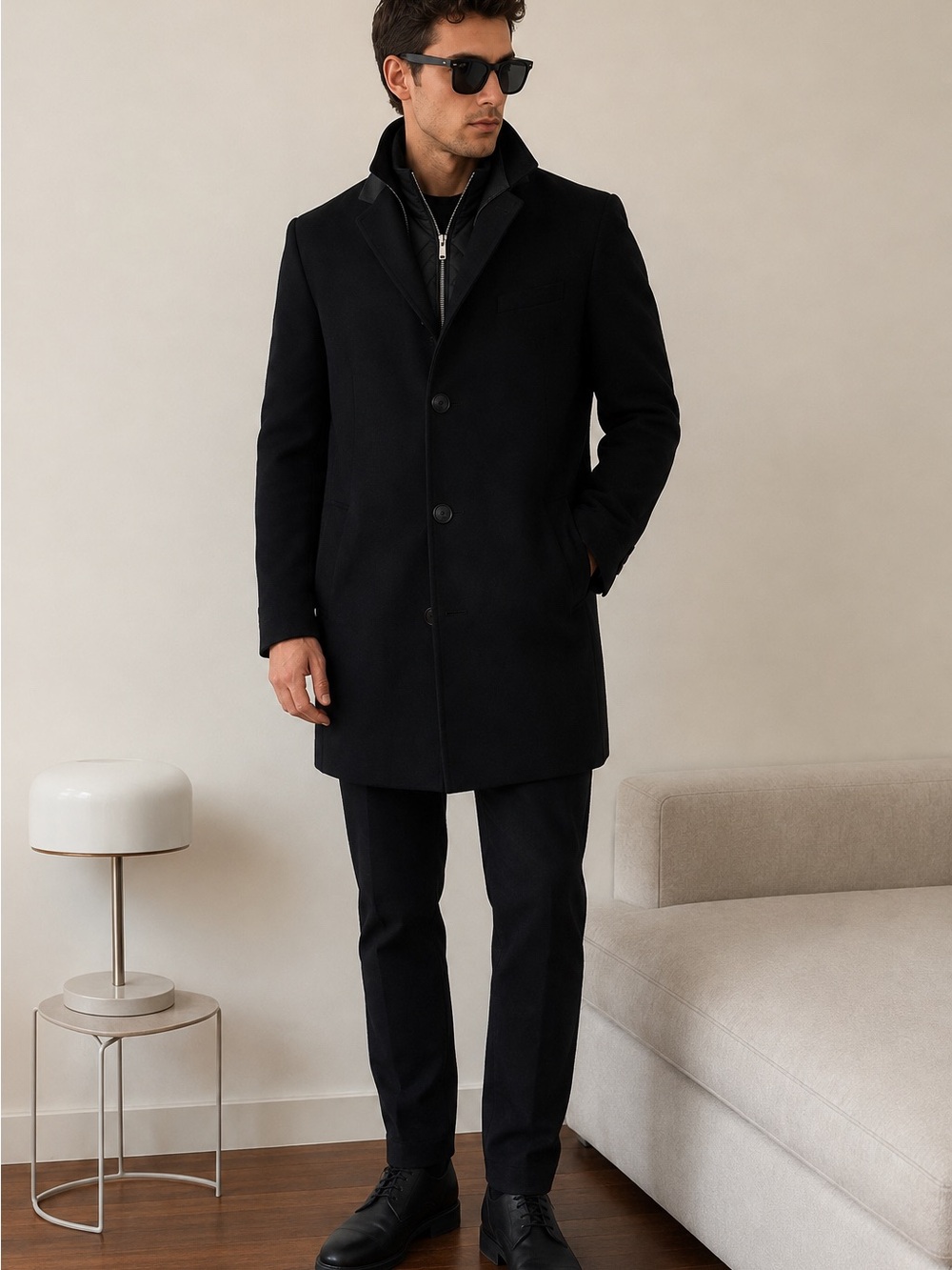 ZARA Men’s Black Tailored Coat with Quilted Zip-In Liner Size L - Picture 2 of 8